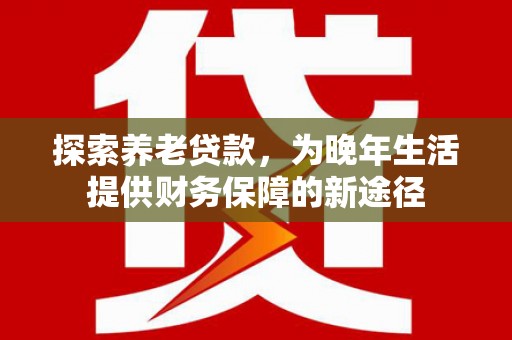 保定探索养老贷款，为晚年生活提供财务保障的新途径
